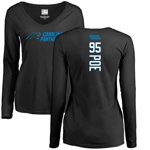 Carolina Panthers Black Women Dontari Poe Backer Slim Fit NFL Football #95 Long Sleeve T Shirt->nfl t-shirts->Sports Accessory